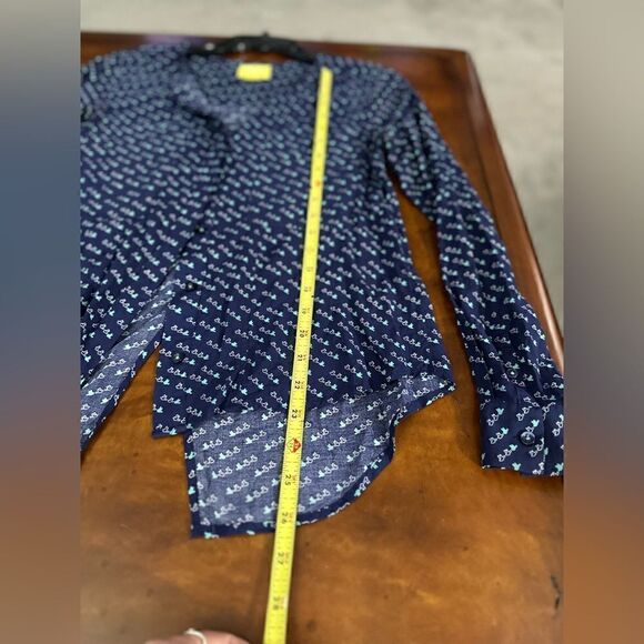 ANTHROPOLOGIE Maeve Clara Blue Bird Button Down Blouse Size 0 XS - Picture 12 of 14